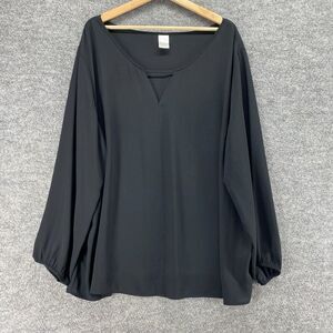 Terra & Sky Blouse Women 3X Plus Black Long Sleeve Round Neck Pullover Casual